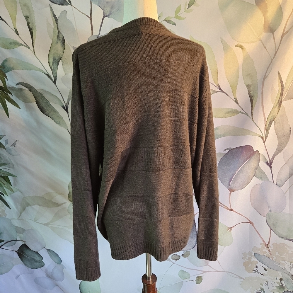 KNIGHTSBRIDGE | Vintage Striped Acrylic Crewneck Sweater in Brown sz M - Picture 3 of 5